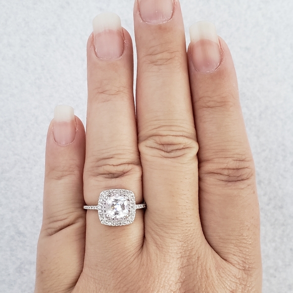 Sterling Pink Halo 2ct Solitaire - Picture 8 of 8